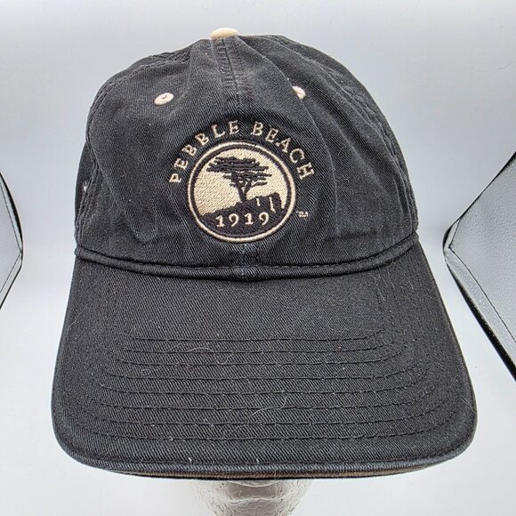 Pebble Beach Golf Links Unisex Adjustable Hat Black Logo 1919 Cotton Cap - Picture 1 of 9